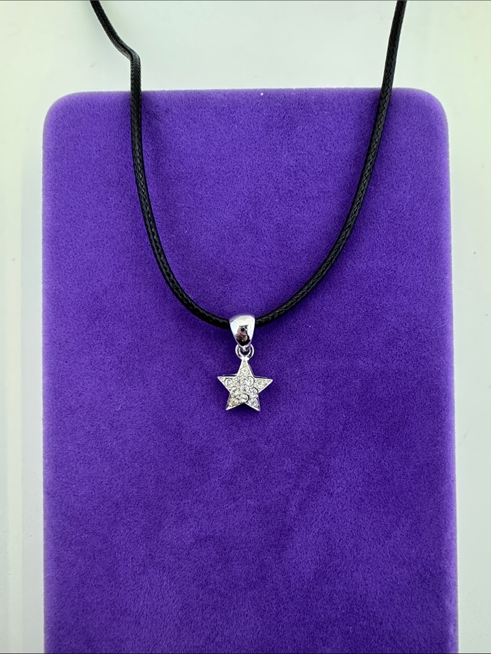 💛 Sterling Silver CZ Star Pendant Necklace with Black Cord